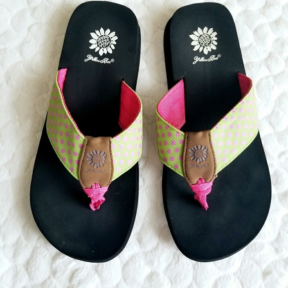 yellow box polka dot flip flops